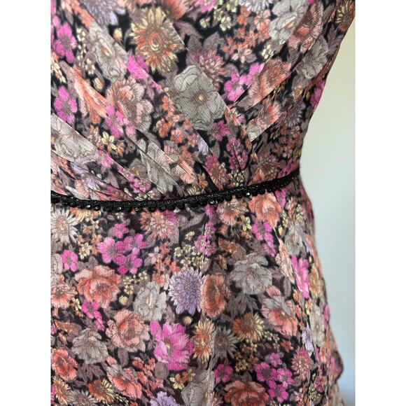 DB STUDIO Floral Print 2,Tiered Ruffled Flounce Dress w Beading Size 10 - Picture 3 of 14
